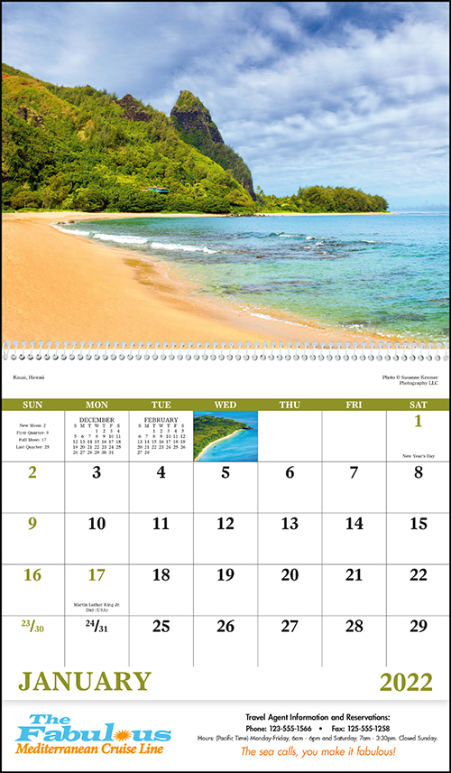 Beach Paradise Spiral Bound Wall Calendar for 2022